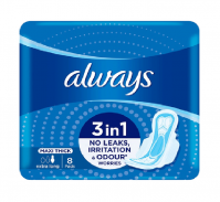 Always 3-in-1 Maxi Thick (Extra Long) Sanitary Pads, 8 Ct