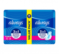 Always 3-in-1 Maxi Thick (Long) Sanitary Pads Value Pack, 18 Ct