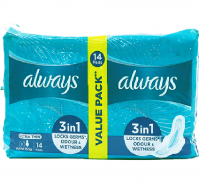 Always 3-in-1 Ultra Thin (Extra Long) Sanitary Pads Value Pack, 14 Ct